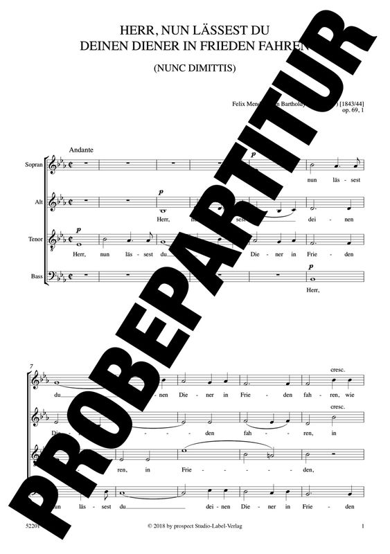 Felix Mendelssohn Bartholdy: Nunc dimittis - Herr, nun lässet du deinen Diener in Frieden fahren | Chor SATB (div.) | Partitur | PDF Felix Mendelssohn Bartholdy: Nunc dimittis - Herr, nun lässet du deinen Diener in Frieden fahren | Chor SATB (div.) | Partitur | PDF