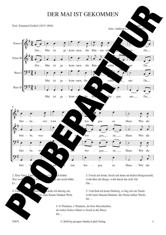 arr. Andreas Lamken: Der Mai ist gekommen | Chor TTBB | Partitur | PDF arr. Andreas Lamken: Der Mai ist gekommen | Chor TTBB | Partitur | PDF