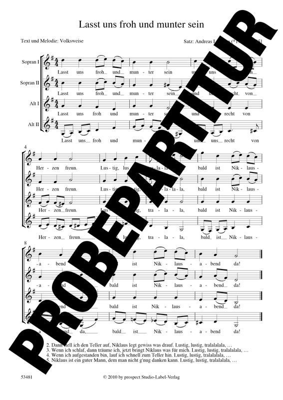 Traditionell (arr. Andreas Lamken): Lasst uns froh und munter sein | Chor SSAA | Partitur | PDF Traditionell (arr. Andreas Lamken): Lasst uns froh und munter sein | Chor SSAA | Partitur | PDF