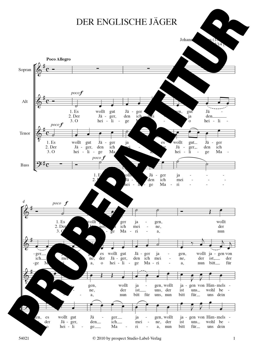 Johannes Brahms: Der englische Jäger | Chor SATB | Partitur | PDF