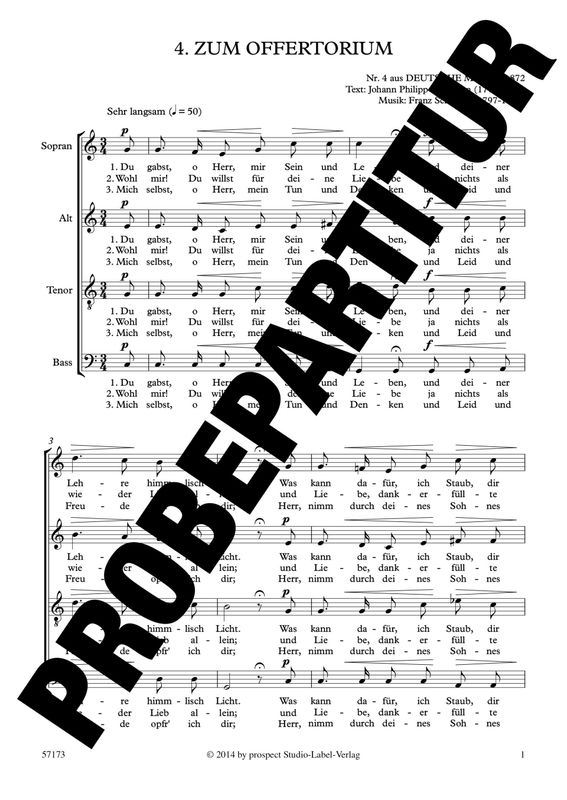 Franz Schubert: Deutsche Messe: 4. Zum Offertorium | Chor SATB a cappella oder gemischter Chor SATB mit Orgel oder Orchester | Chorpartitur | PDF Franz Schubert: Deutsche Messe: 4. Zum Offertorium | Chor SATB a cappella oder gemischter Chor SATB mit Orgel oder Orchester | Chorpartitur | PDF