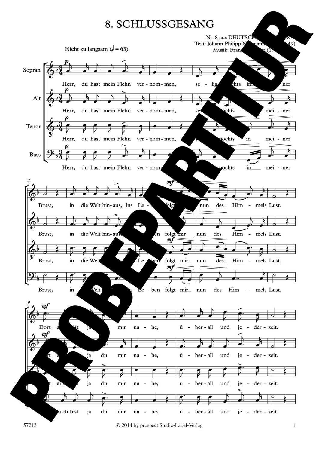 Franz Schubert: Deutsche Messe: 8. Schlussgesang | Chor SATB a cappella oder gemischter Chor SATB mit Orgel oder Orchester | Chorpartitur | PDF