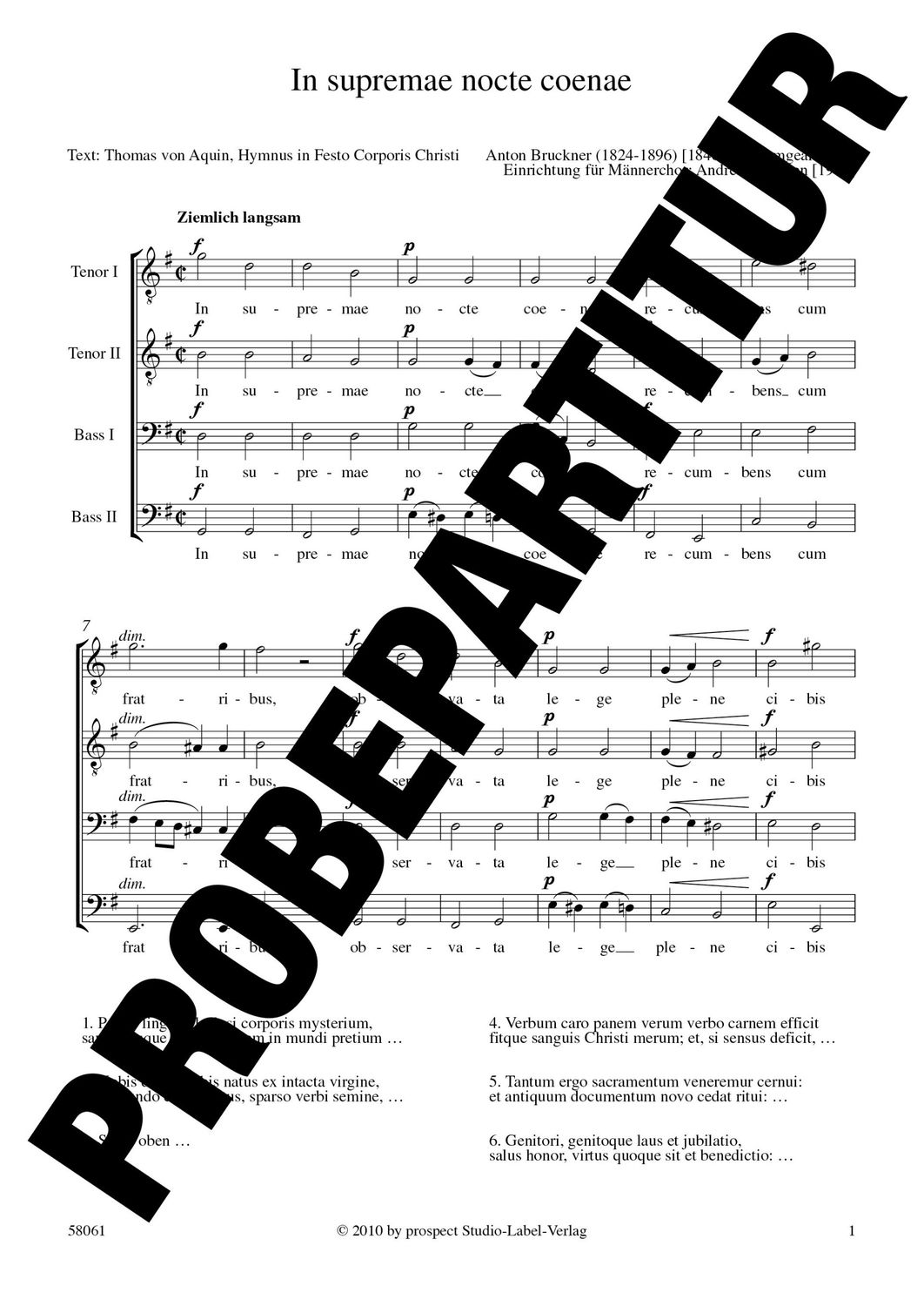 Anton Bruckner (arr. Andreas Lamken): In supremae | Chor TTBB | Partitur | PDF