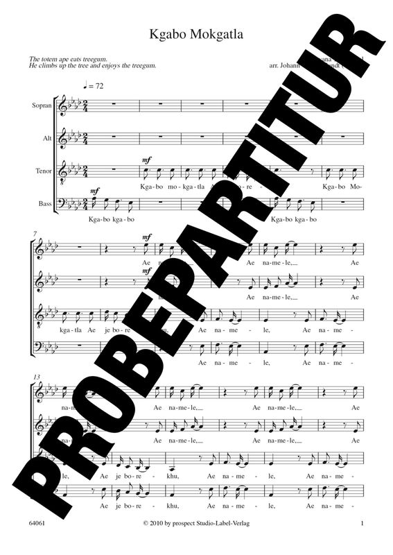 arr. Johann van der Sandt: Kgabo mokgatla | Chor SATB | Partitur | PDF arr. Johann van der Sandt: Kgabo mokgatla | Chor SATB | Partitur | PDF