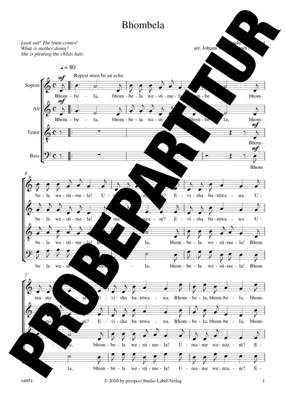 arr. Johann van der Sandt: Bhombela | Chor SATB | Partitur | PDF arr. Johann van der Sandt: Bhombela | Chor SATB | Partitur | PDF