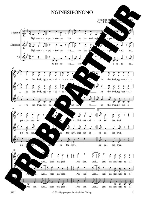 arr. Johann van der Sandt: Nginesiponono | Chor SSA | Partitur | PDF arr. Johann van der Sandt: Nginesiponono | Chor SSA | Partitur | PDF