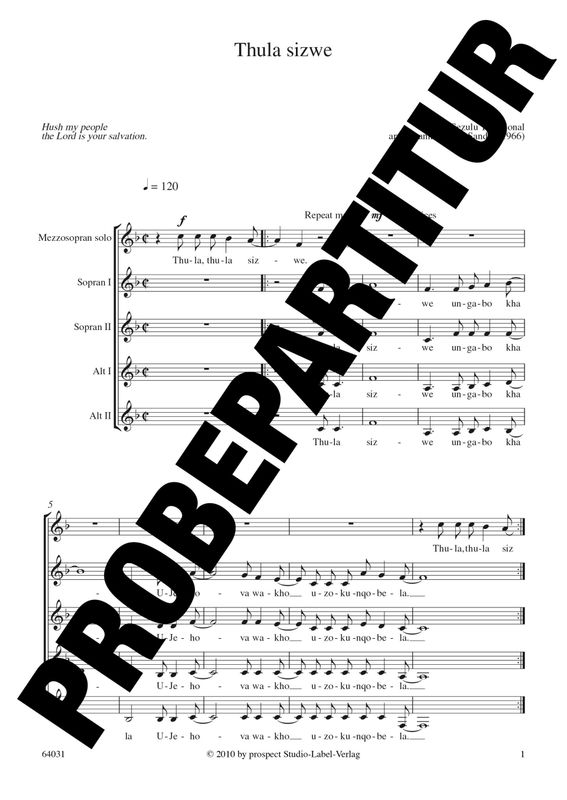 arr. Johann van der Sandt: Thula sizwe | Mezzosopran solo und Chor SSAA | Partitur | PDF arr. Johann van der Sandt: Thula sizwe | Mezzosopran solo und Chor SSAA | Partitur | PDF