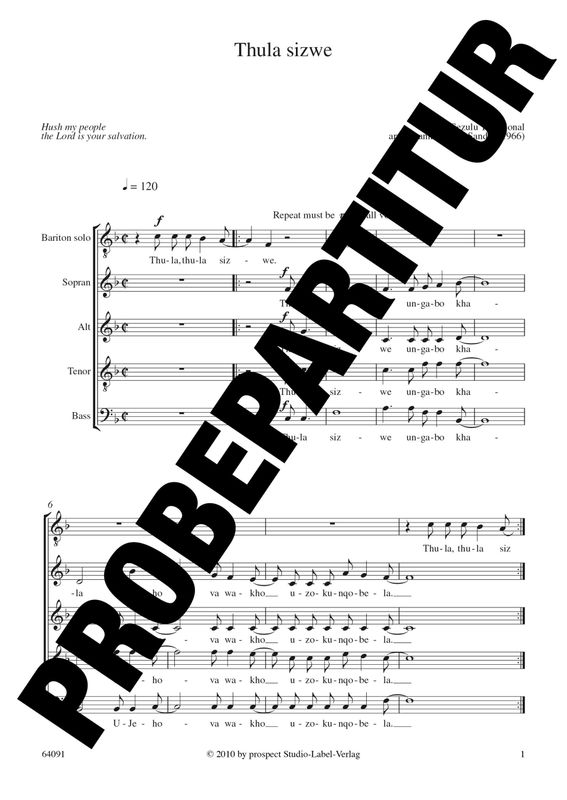 arr. Johann van der Sandt: Thula sizwe | Bariton solo und Chor SATB | Partitur | PDF arr. Johann van der Sandt: Thula sizwe | Bariton solo und Chor SATB | Partitur | PDF