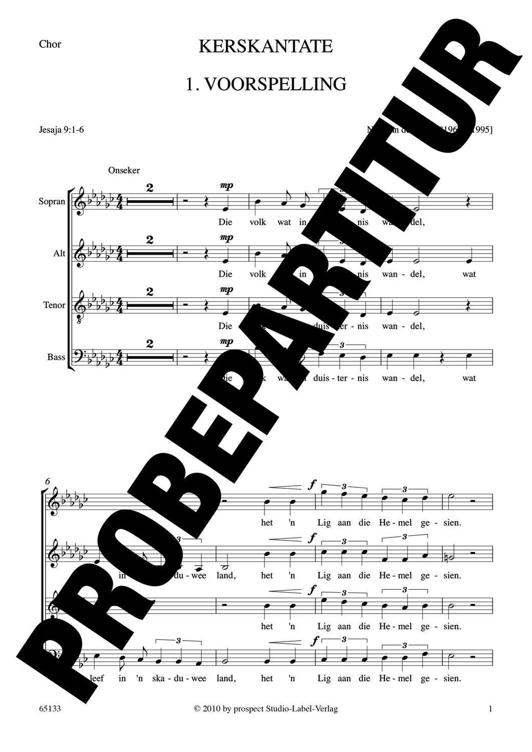 Niel van der Watt: Kerskantate | Sopran und Bariton solo, Chor SATB, Orgel und Streichorchester | Chorpartitur | PDF