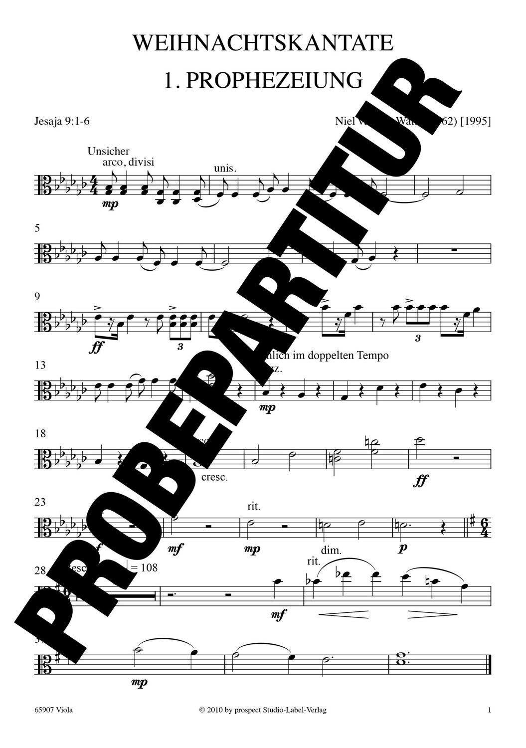 Niel van der Watt: Weihnachtskantate | Sopran und Bariton solo, Chor SATB, Orgel und Streichorchester | Viola | PDF