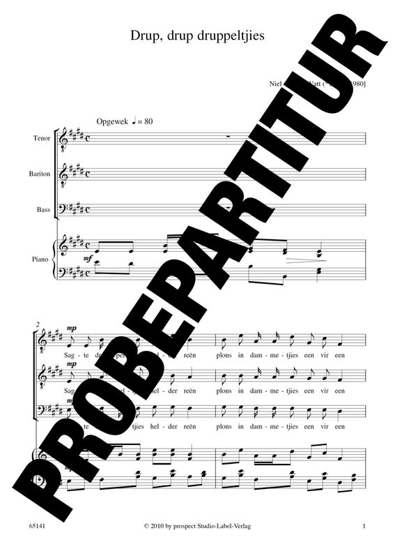 Niel van der Watt: Drup Drup Druppeltjes | Chor TBB und Klavier | Partitur | PDF Niel van der Watt: Drup Drup Druppeltjes | Chor TBB und Klavier | Partitur | PDF