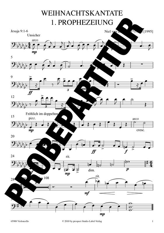 Niel van der Watt: Weihnachtskantate | Sopran und Bariton solo, Chor SATB, Orgel und Streichorchester | Violoncello | PDF