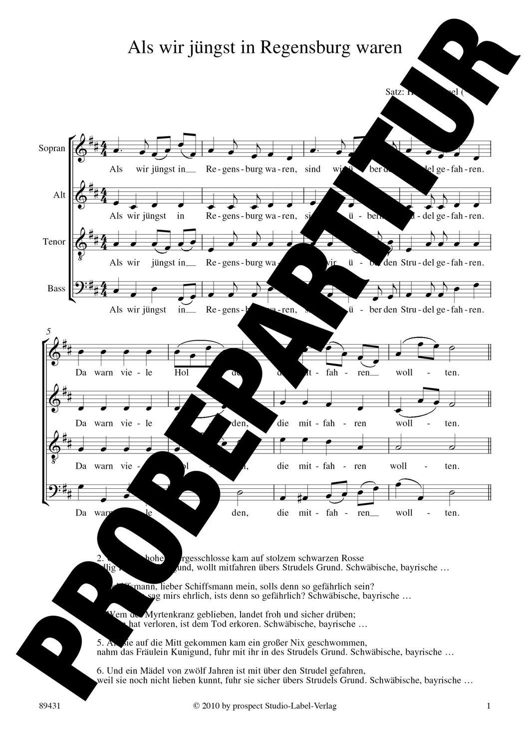 arr. Traditionell (arr. Helfrid Israel): Als wir jüngst in Regensburg waren | Chor SATB | Partitur | PDF