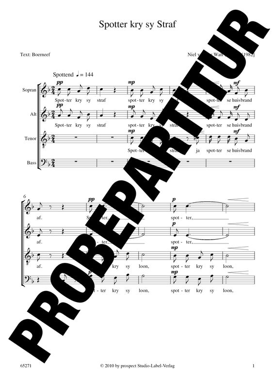 Niel van der Watt: Spotter kry sy straf | Chor SATB | Partitur | PDF Niel van der Watt: Spotter kry sy straf | Chor SATB | Partitur | PDF