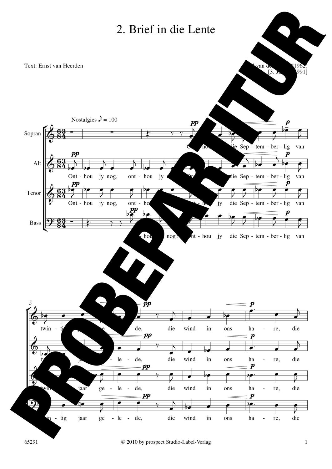 Niel van der Watt: Brief in die Lente | Chor SATB | Partitur | PDF