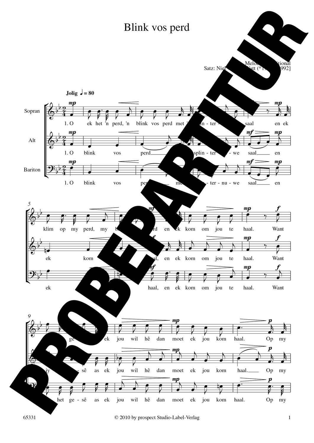 arr. Niel van der Watt: Blink vos perd | Chor SAB | Partitur | PDF