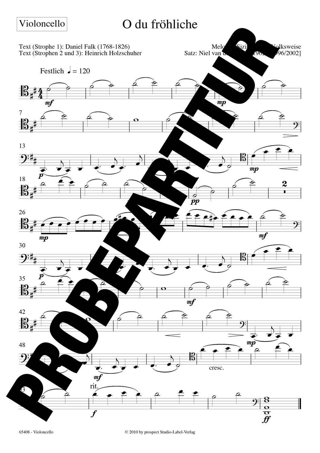 arr. Niel van der Watt: O du fröhliche | Chor SA, Streicher und Orgel | Violoncello | PDF