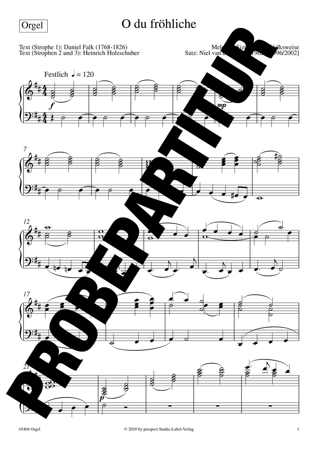 arr. Niel van der Watt: O du fröhliche | Chor SA, Streicher und Orgel | Orgelstimme | PDF