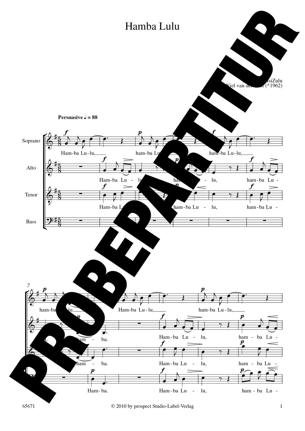 arr. Niel van der Watt: Hamba lulu | Chor SATB | Partitur | PDF