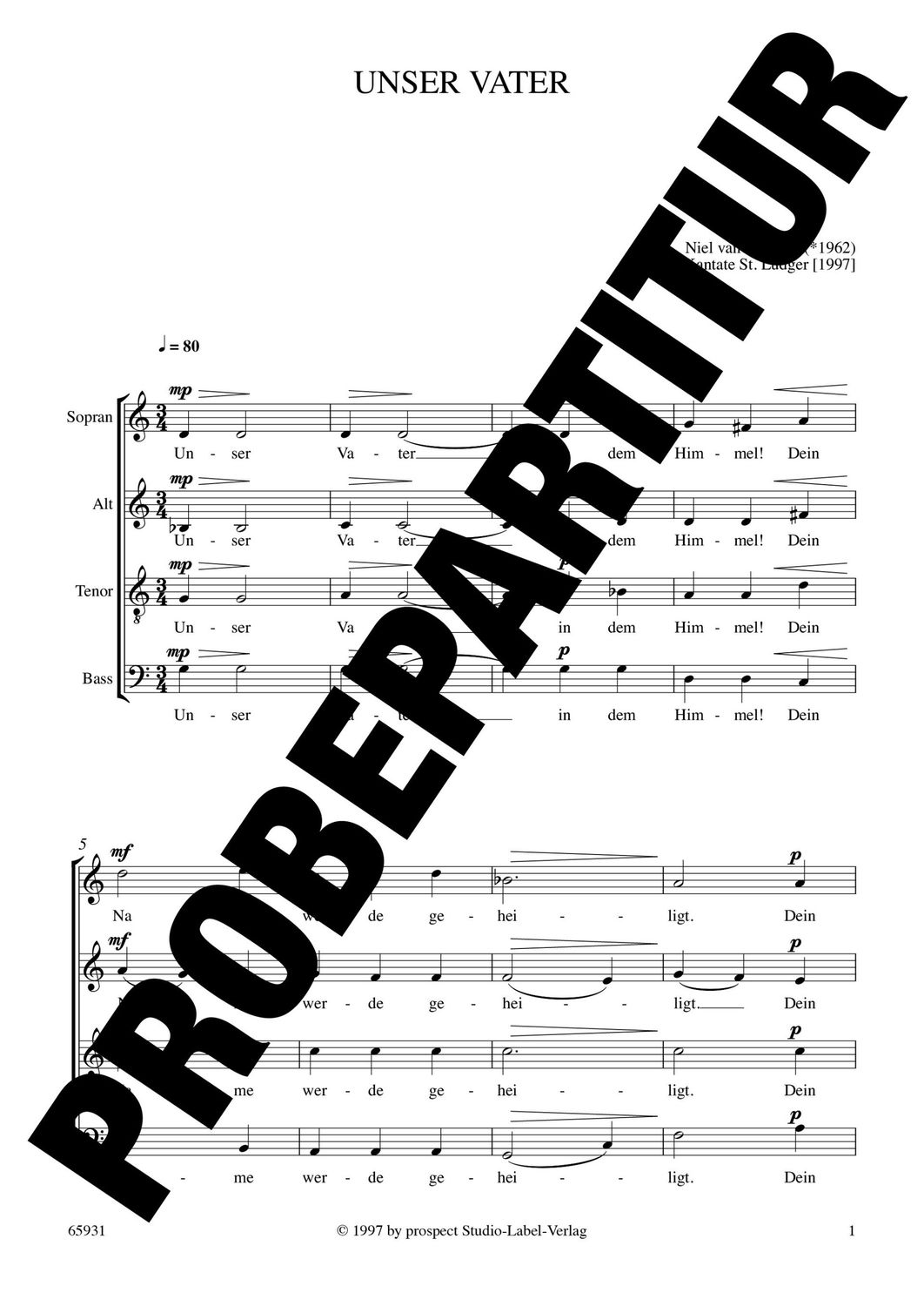 Niel van der Watt: Unser Vater | Chor SATB | Partitur | PDF