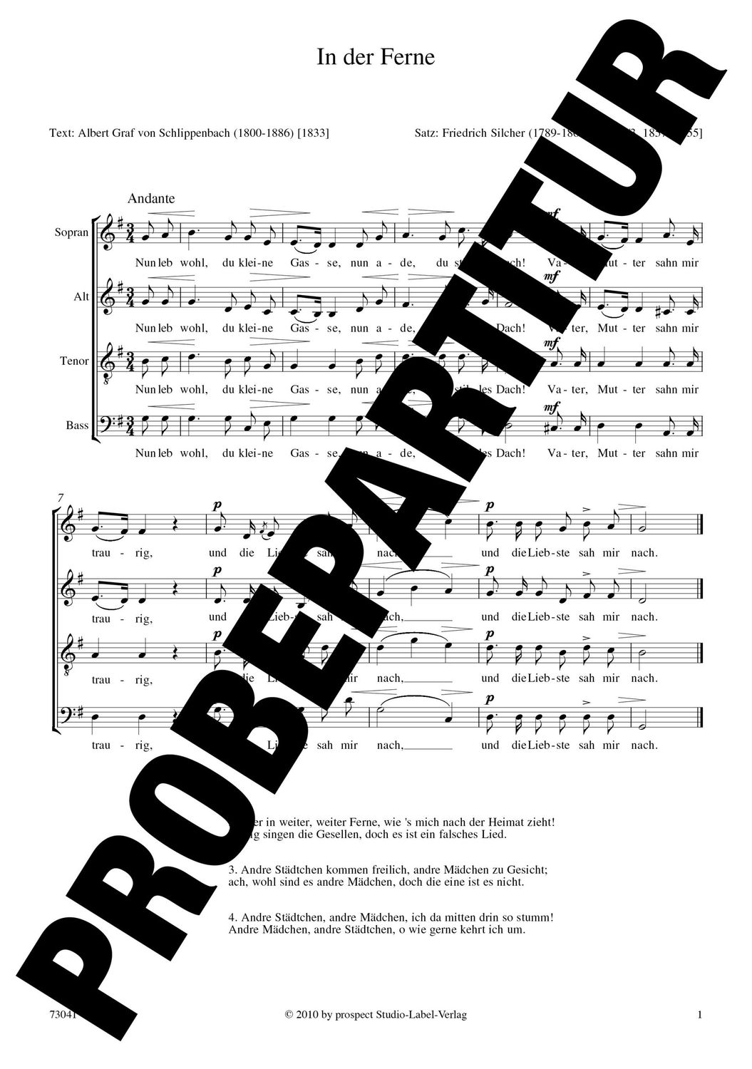 arr. Friedrich Silcher: In der Ferne | Chor SATB | Partitur | PDF