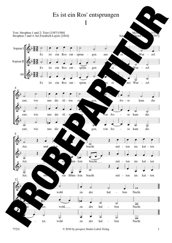 Traditionell (arr. Hans-Dieter Karras): Es ist ein Ros entsprungen | Chor SSA | Partitur | PDF Traditionell (arr. Hans-Dieter Karras): Es ist ein Ros entsprungen | Chor SSA | Partitur | PDF