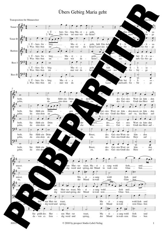 Johann Eccard: Übers Gebirg Maria geht | Chor TTBBB | Partitur | PDF Johann Eccard: Übers Gebirg Maria geht | Chor TTBBB | Partitur | PDF