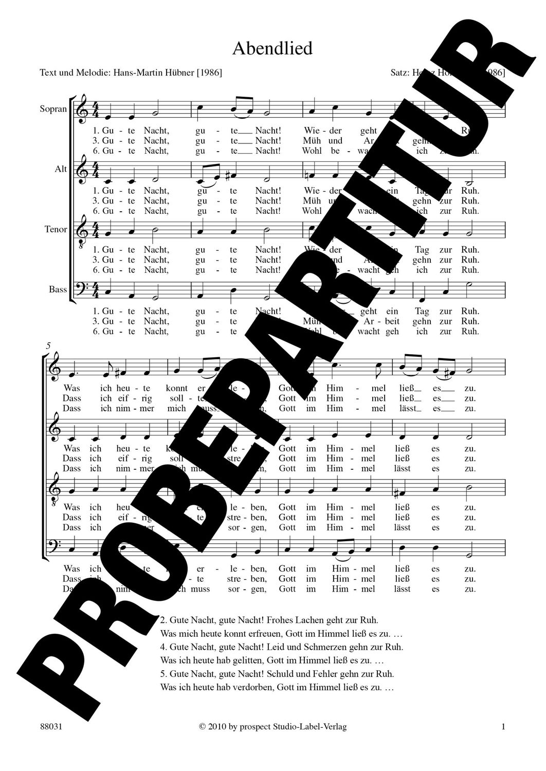 Hans-Martin Hübner: Abendlied (4st.) | Chor SATB | Partitur | PDF