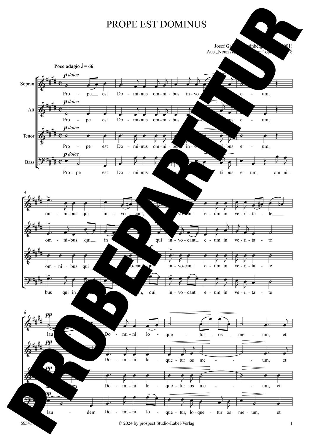 Josef Gabriel Rheinberger: Prope est Dominus | Chor SATB | Partitur