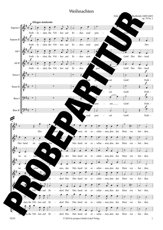 Felix Mendelssohn Bartholdy: Sechs Sprüche: 1. Weihnachten | Chor SSAATTBB | Partitur | PDF Felix Mendelssohn Bartholdy: Sechs Sprüche: 1. Weihnachten | Chor SSAATTBB | Partitur | PDF