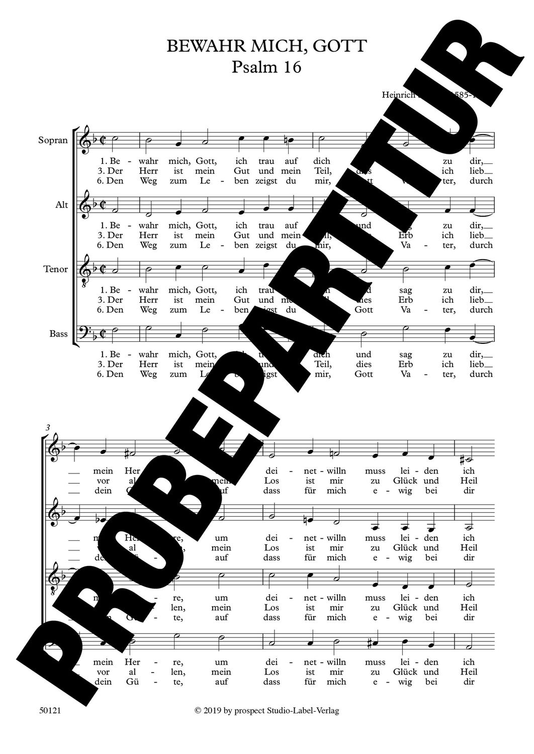 Heinrich Schütz: Bewahr mich Gott | Chor SATB | Partitur