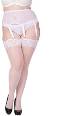 Plus Size Stockings Lace Top ,White Voluptua Made in UK NEW XL-XXL