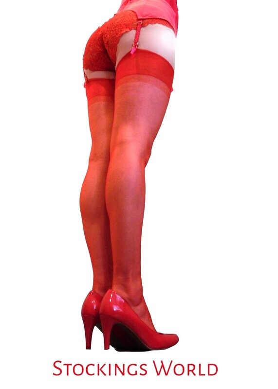 Non Stretch Stockings RED Seamless 5  Denier Medium UK