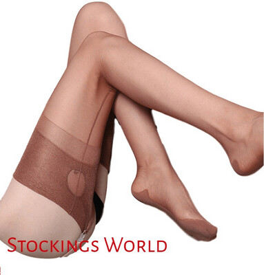 Fully Fashioned Stockings NYLONS Seamed Cuban Heel KEY HOLE Coffee M/L