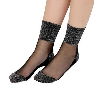 Nylon Socks - Black with Silver Glitter One Size