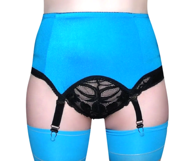Retro Vintage Style Suspender Belt (Garter Belt) Blue  4 Strap XL (UK 10-12)