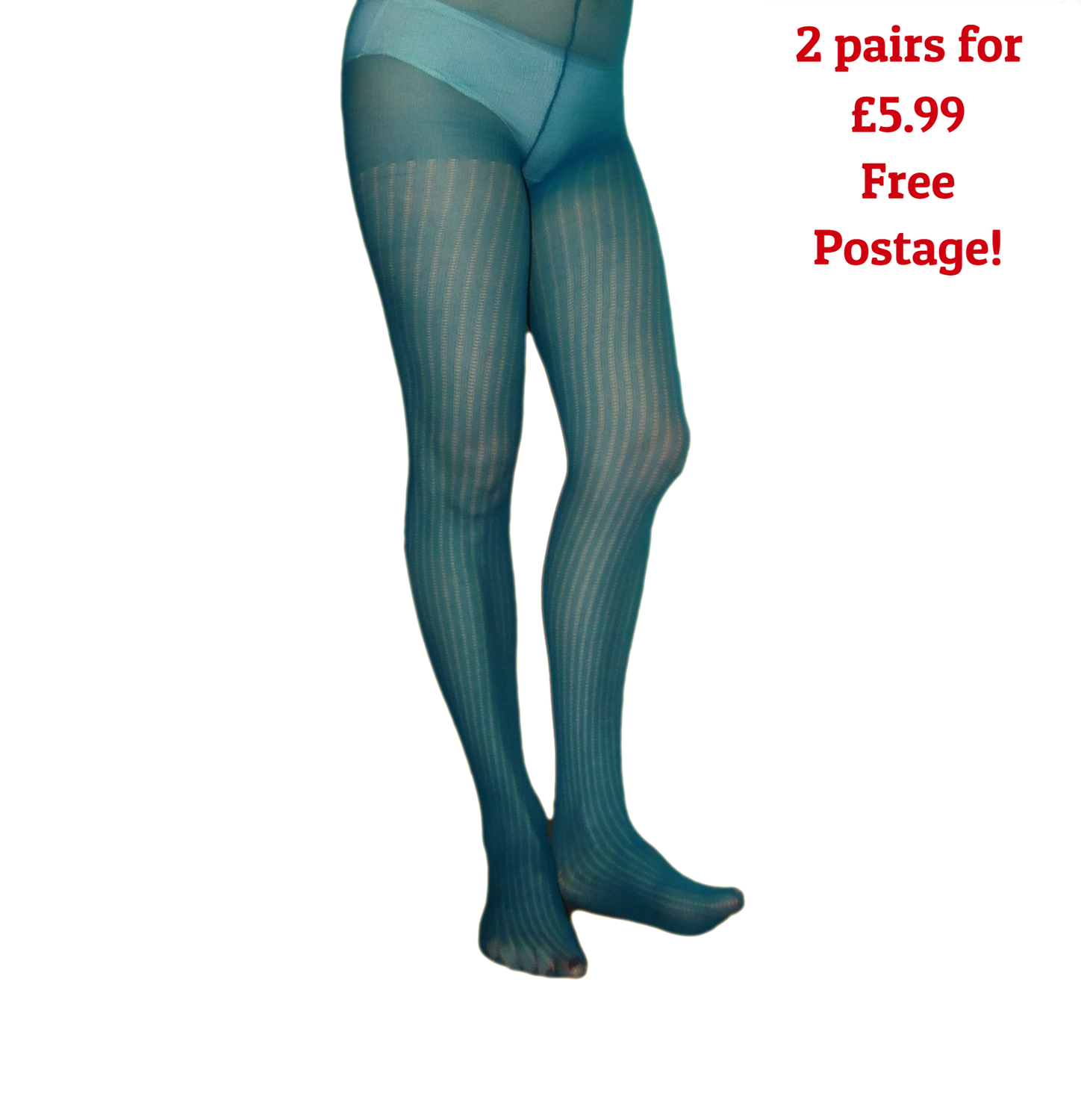 RIBBED TIGHTS 70 Denier Semi Opaque Green 2 Pairs UK One Size S/M