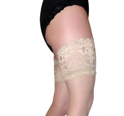 Nude Hold Ups Stockings Deep Lace Top Medium or Large