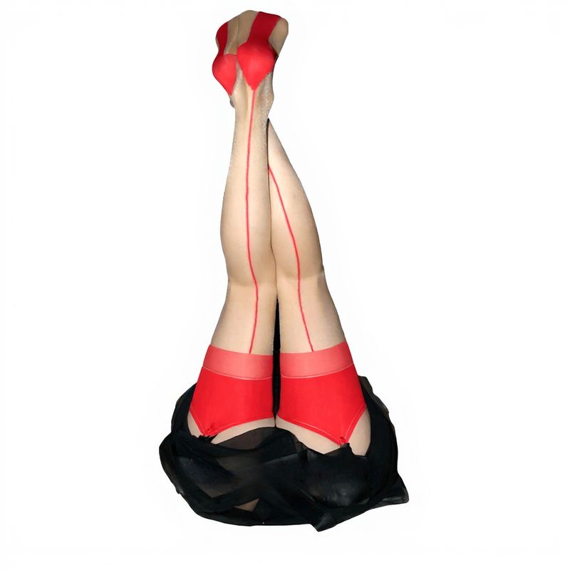 Seamed Stockings Natural and Red "The Burlesque" Medium NEW