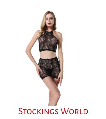 Lace lingerie set - Skirt and crop top Black one size