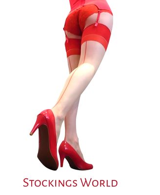 Seamed Stockings Natural/Red Cuban Heel Small/Medium