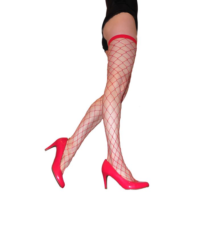 Red Whalenet Stockings With Rhinestones Fishnet Medium NEW