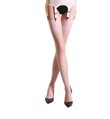 White Stockings Polka Dot 100% Nylon - No stretch Medium