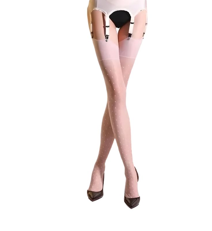 White Stockings Polka Dot 100% Nylon - No stretch Medium