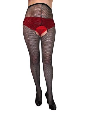 Black Fishnet Tights Open Crotch ONE SIZE Vintage NEW