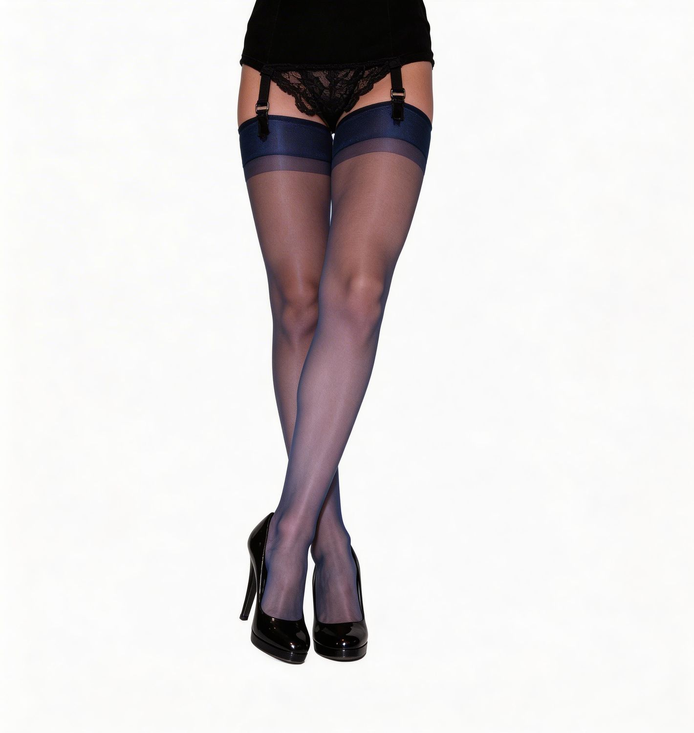 Non Stretch Stockings BLUE Seamless 5  Denier Medium UK