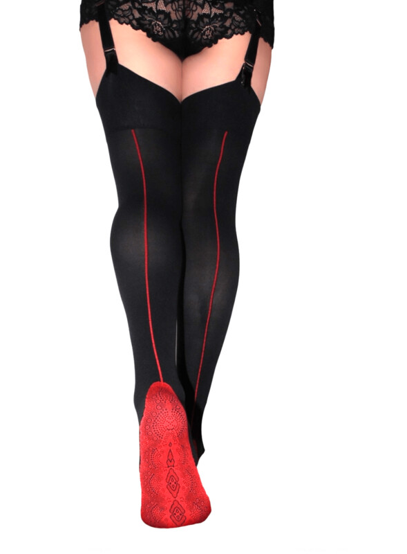 PAMELA MANN Seamed Stockings Retro Black with Contrast Seam & Foot One size