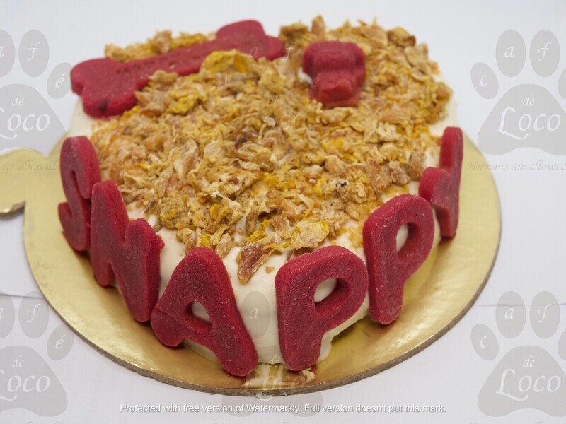 Heart dog cake with letter side cookies