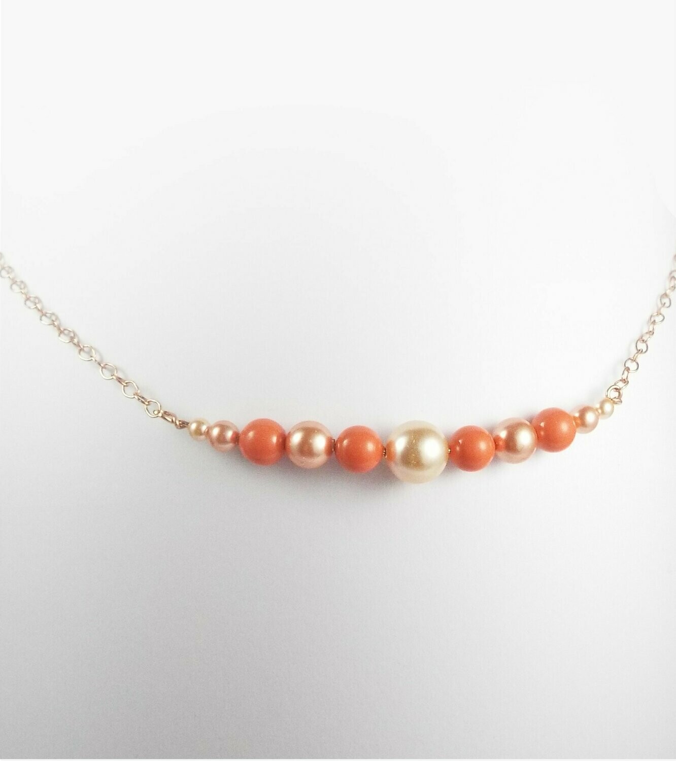 Rose Gold Coral and Peach Pearl Curve Chain Necklace