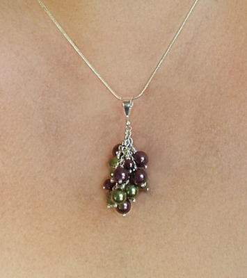 Plum and Lime Pearl Pendant Necklace with Swarovski Crystal Pearls